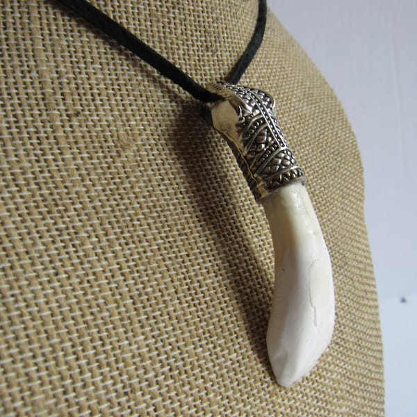 Buffalo Tooth Snake Head Silver Pendant Animal Tooth Necklace Tribal Spirit Animal Jewelry N4387