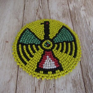3" Glass Beaded Thunderbird Rosette Medallion Tribal Regalia Bead work Leather Craft Regalia 9B