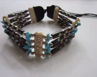 Turquoise & Brown  Choker Buffalo Bone Geronimo Regalia Pow Wow Indian