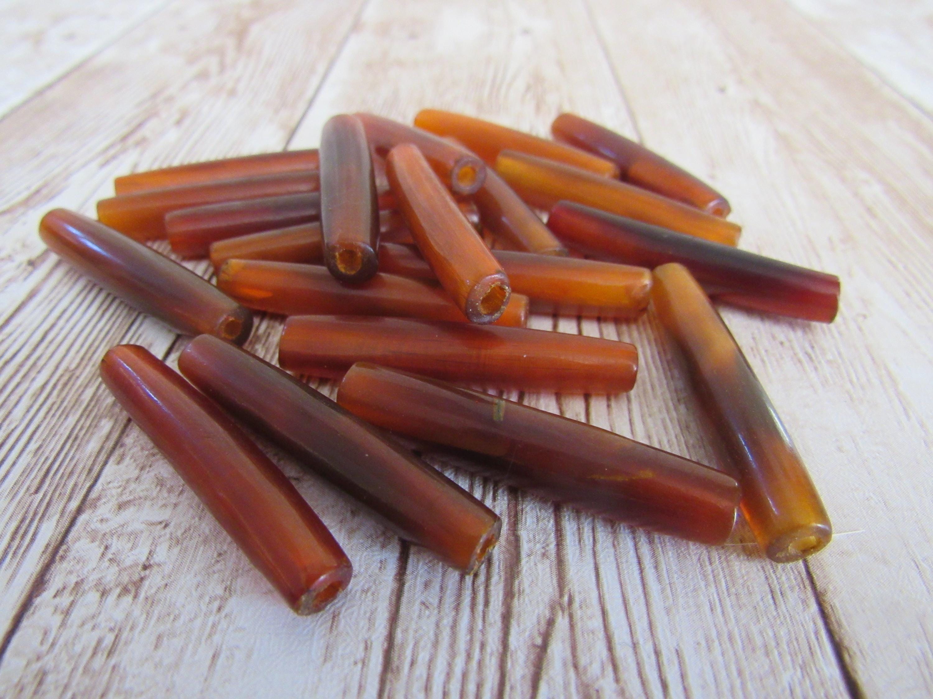 100 Buffalo Bone/Horn Hairpipe Beads – 1/2 Inch Amber, Black, Red, White For Jewelry