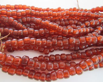 Glass Crow Pony Beads 9mm x 6mm TRANSLUCENT REDDISH ORANGE 100 per strand Jewelry/Craft Projects