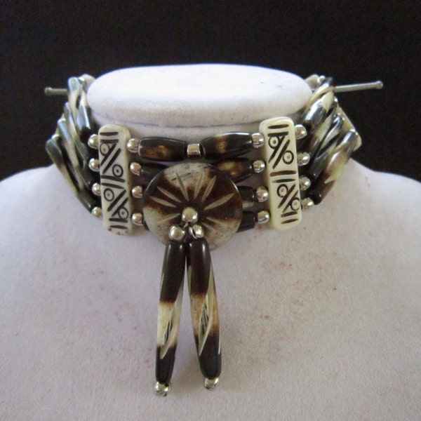 Buffalo Bone Choker Bone Necklace Two Tone Regalia Native Necklace Tribal Choker Boho Jewelry