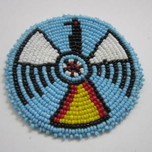 3 Glass Beaded Thunderbird  Rosette Medallion Tribal Regalia Beadwork Craft 9E