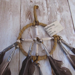 3" Navajo Medicine Wheel Buckskin Leather & Feathers Handmade Good Dreams w/COA