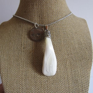 Buffalo Tooth w/Buffalo Nickel Pendant Animal Tooth Necklace Tribal Spirit Animal Jewelry N4332