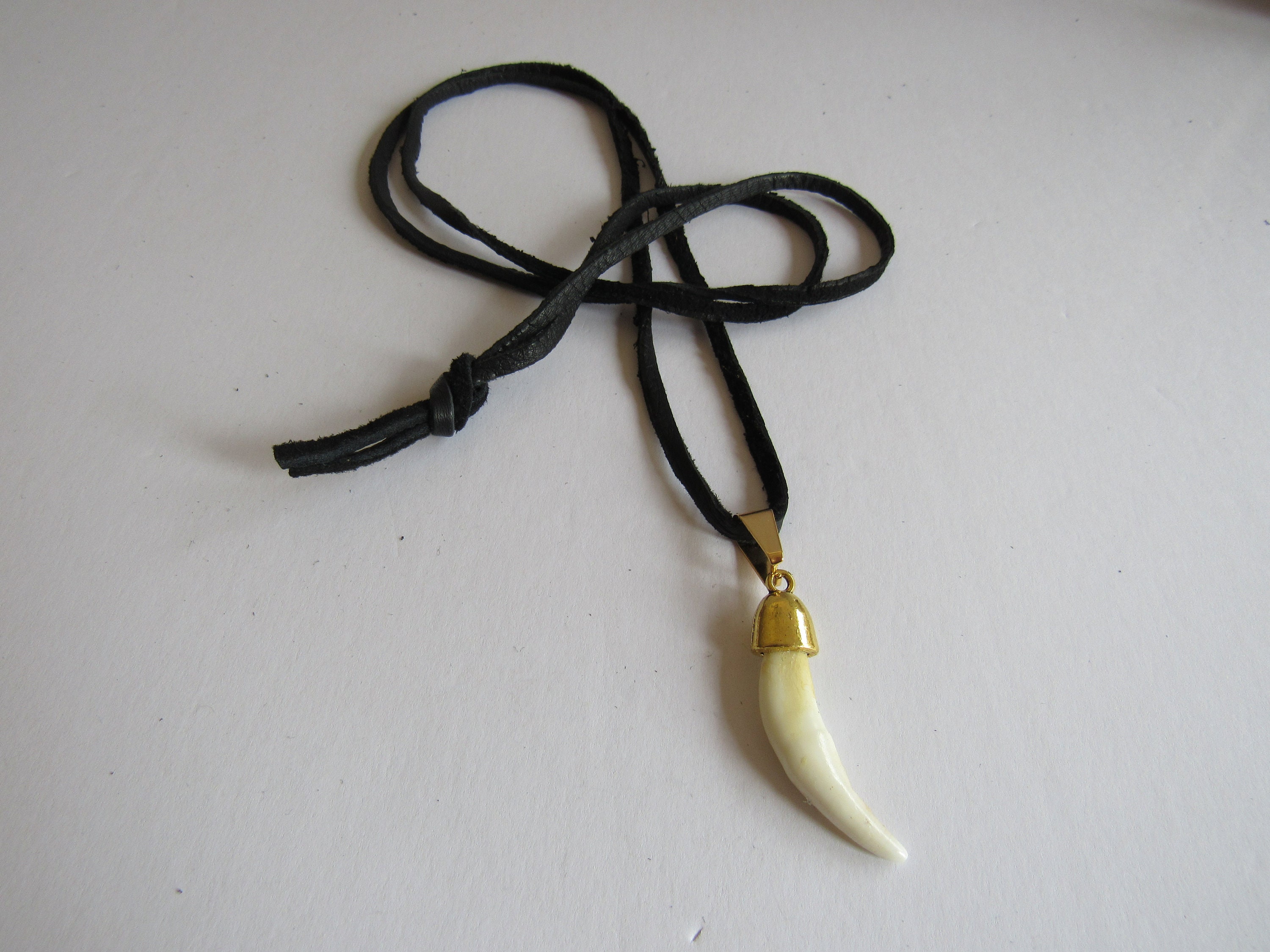 Coyote Tooth Gold Pendant Necklace Animal Bone Spirit Animal