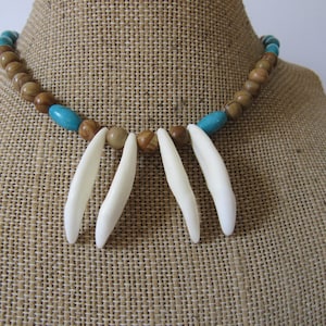 Coyote Teeth Necklace Beaded Tribal Bone Necklace Statement Boho Bone Jewelry N4979