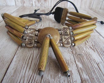 Brown Choker Buffalo Bone  Regalia Pow Wow Regalia Indian Native Bone Necklace