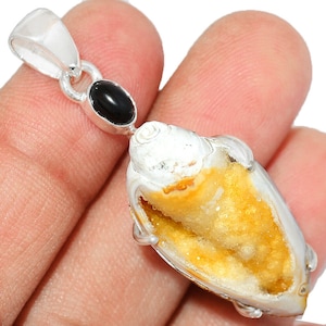 Spiralite Fossil Druzy Shell Gemstone Pendant 925 Sterling Silver Onyx Sea Shell Jewelry P589