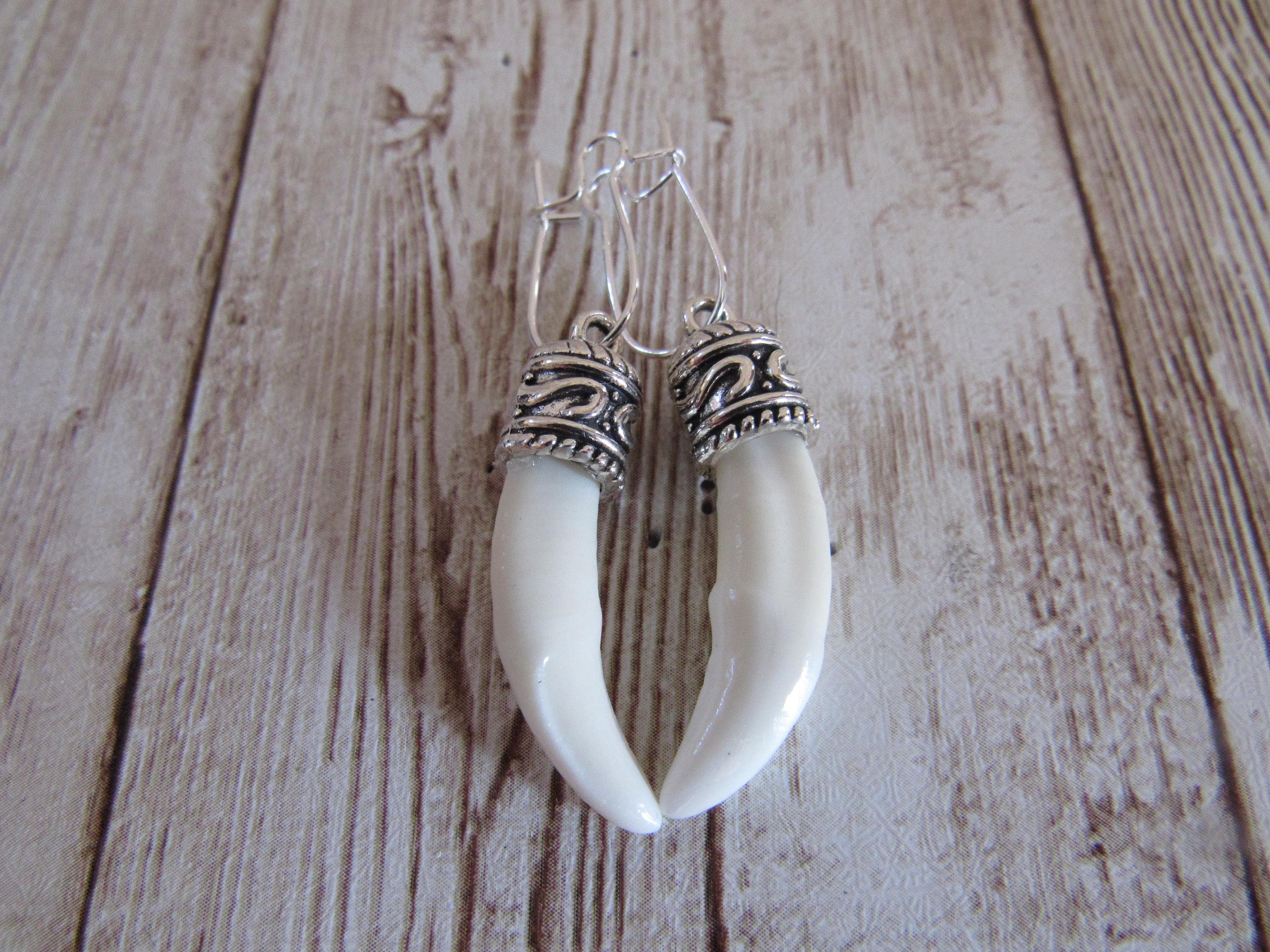 Fox Teeth Earrings Tibetan Silver Animal Bone Spirit Animal