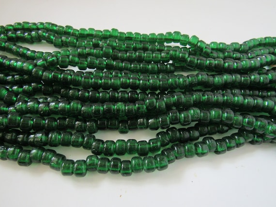 Green Translucent Glass Crow Pony Beads - 100 Pcs, 9mm X 6mm, Large Hole For Jewelry Making & Crafts