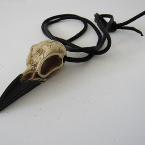 Raven Skull Necklace Bird Skull Goth Raven Dark Jewelry Resin Leather