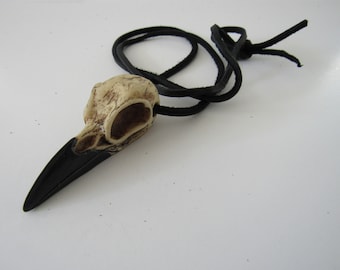 Raven Skull Necklace Bird Skull Goth Raven Dark Jewelry Resin Leather