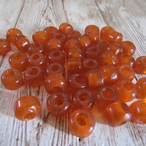 Translucent Orange Glass Crow Pony Beads 9 x 6mm - Jewelry/Craft Supply, 100 Strand