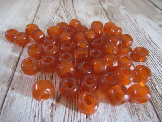 Translucent Orange Glass Crow Pony Beads 9 x 6mm - Jewelry/Craft Supply, 100 Strand
