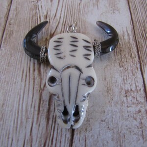 Carved Bone Buffalo Skull Pendant Tribal Craft Jewelry 1122 image 3