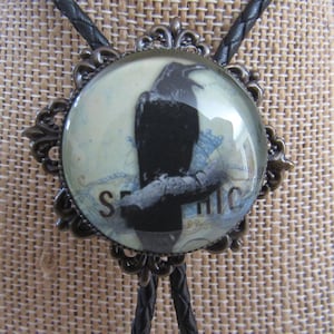 Crow Bird Cameo Bolo Tie Necklace Gothic Halloween Necktie Jewelry N5900