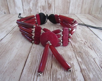 Buffalo Bone Choker Bone Necklace Red Hairpipe Native Necklace Tribal Choker Boho Jewelry