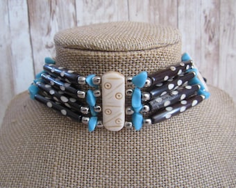 Turquoise & Brown  Choker Buffalo Bone Geronimo Regalia Pow Wow Indian