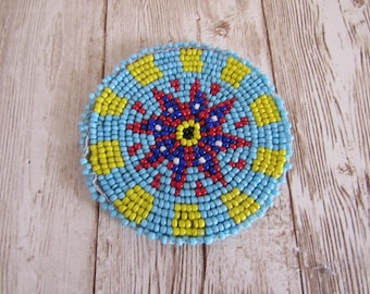 3 "Glas Perlen Rosette Medaillon Tribal Regalia Perlenarbeit Leder Handwerk Regalia 10B