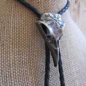 Raven Crow Skull Bolo Tie Necklace Wedding Gothic Viking Necktie Jewelry Gold or Silver