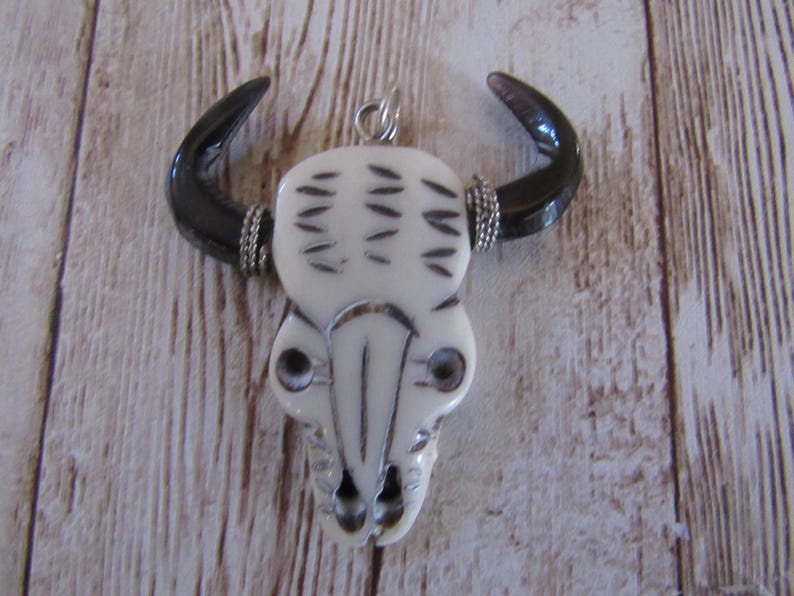 Carved Bone Buffalo Skull Pendant Tribal Craft Jewelry 1122 image 2