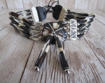 Handmade Buffalo Bone Choker Bone Necklace Two Tone Regalia Native Necklace Tribal Choker Boho Jewelry