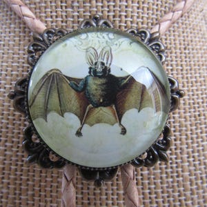 Bat Cameo Bolo Tie Necklace Gothic Halloween Necktie Jewelry N5901