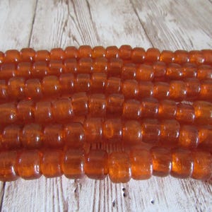 Translucent Orange Glass Crow Pony Beads 9 x 6mm - Jewelry/Craft Supply, 100 Strand image 3