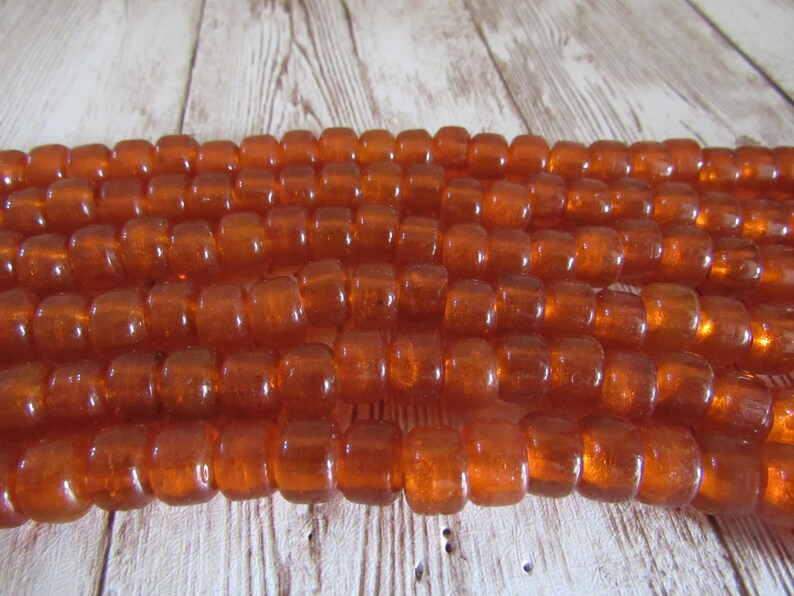 Translucent Orange Glass Crow Pony Beads 9 x 6mm - Jewelry/Craft Supply, 100 Strand image 3