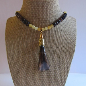 Buffalo Tooth Pendant Animal Tooth Beaded Necklace Tribal Spirit Animal Jewelry N5172