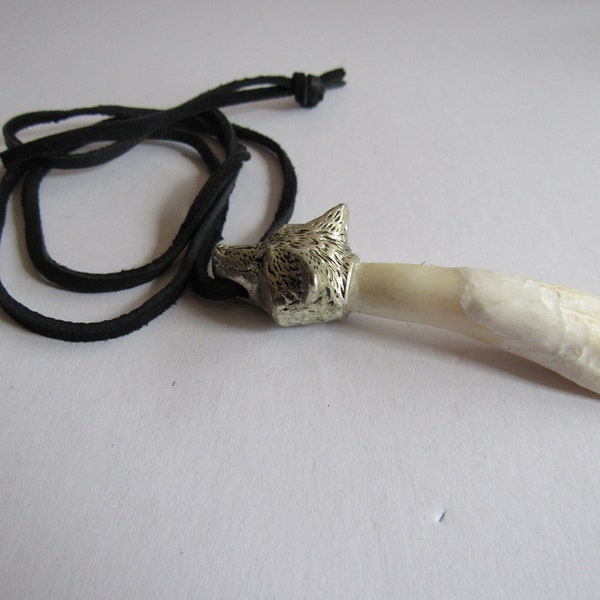 Buffalo Tooth Wolf Silver Pendant Animal Tooth Necklace Tribal Spirit Animal Jewelry N4398