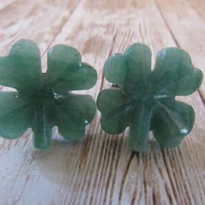 Four Leaf Clover Green Aventurine Cuff Links Shamrock Lucky Charm St Pattys Day Fighting Irish CL3