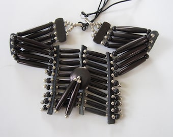 Buffalo Bone Breastplate Choker Buffalo Bone Regalia Choker Indian Hairpipe Choker Native Necklace Black