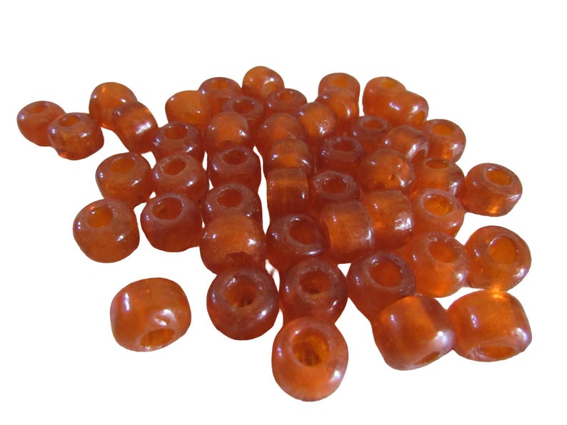 Translucent Orange Glass Crow Pony Beads 9 x 6mm - Jewelry/Craft Supply, 100 Strand image 2