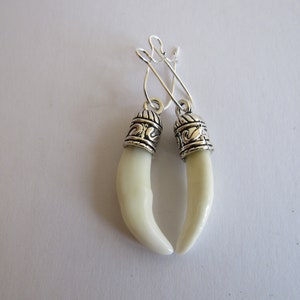 Fox Teeth Earrings Tibetan Silver Animal Bone Spirit Animal Jewelry  (Vulpes vulpes fulva)