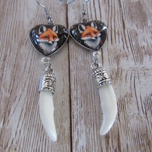 Fox Teeth Earrings Fox Cabochon Animal Bone Spirit Animal Jewelry E677  (Vulpes fulva)