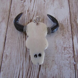 Carved Bone Buffalo Skull Pendant Tribal Craft Jewelry 1122 image 4