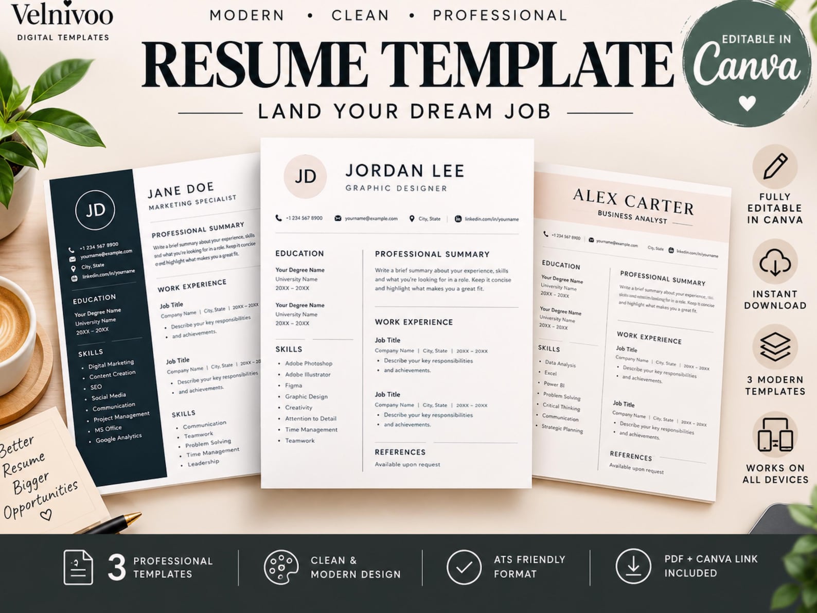 Editable Resume Template, ATS Friendly Resume, Professional CV Template ...