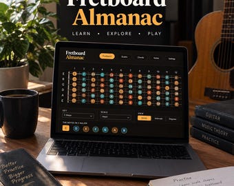 Guitar Theory Cheat Sheet, Fretboard Chart & Music Theory Reference, CAGED System, Circle of Fifths, Chord Builder, Digital Download