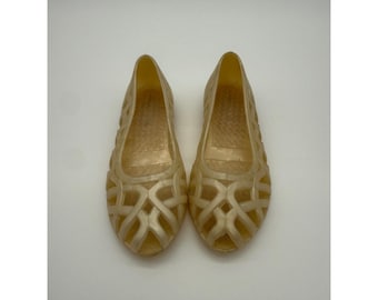 Vintage Victory Kids Jelly Shoes Size 7 Cream Ivory USA Made No. 188