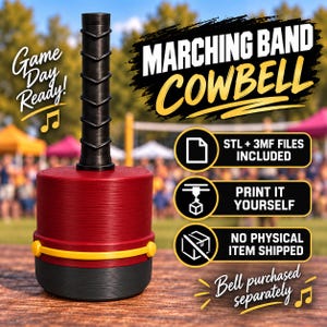 Marschorkester Shako Cowbell STL- och 3MF-filer, Band Spirit Noisemaker, digital nedladdning av 3D-utskrift