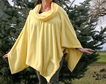 Yellow Cowl Hooded Long Blanket Poncho Faux Fur Fleece . FREE Domestic Shipping