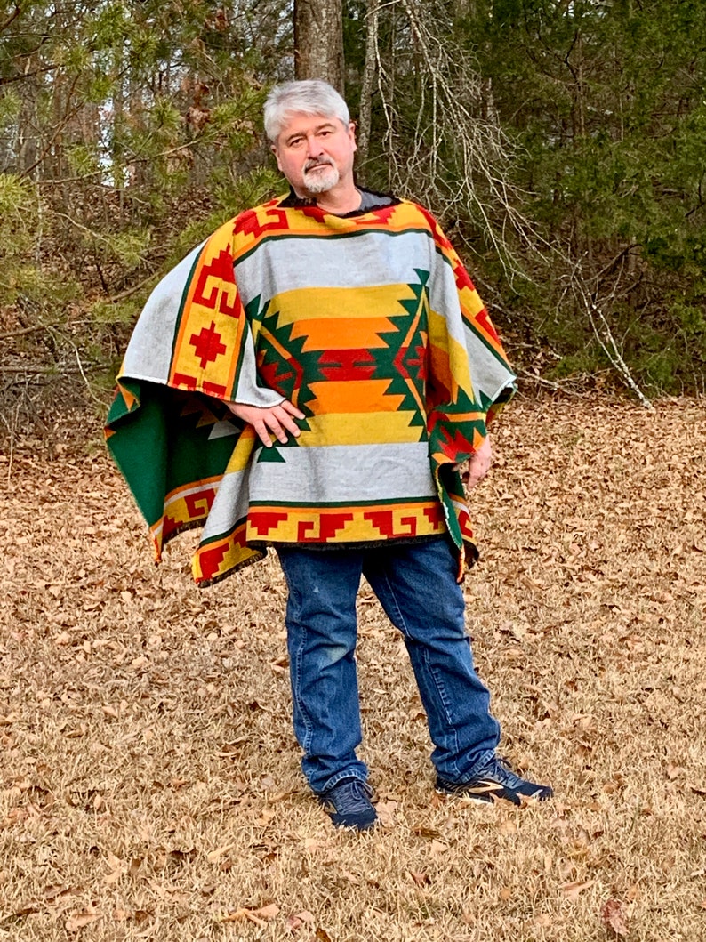 Woven Fabric Poncho in Native American Pattern Reversible - Etsy