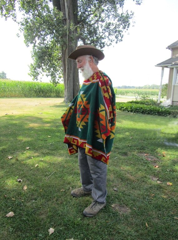 Woven Fabric Poncho in Native American Pattern Reversible