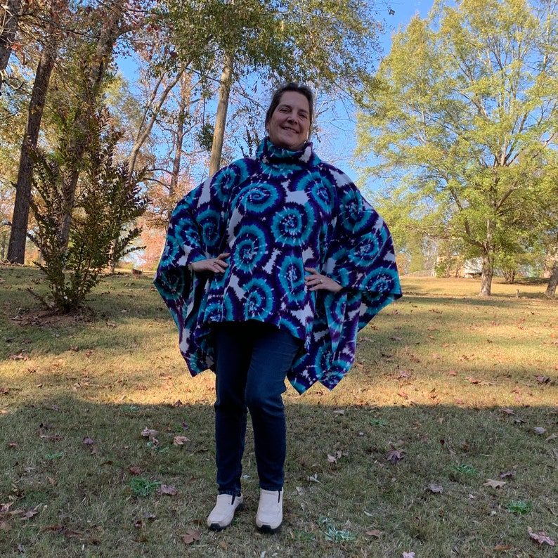 Purple Turquoise Cowl Neck Poncho TieDye image 1