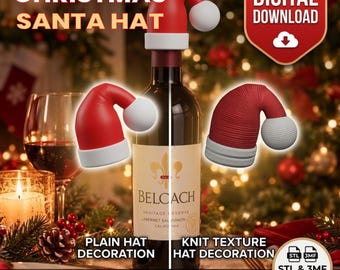 Santa Hat Wine Bottle Decoration STL 3MF Files, Christmas Digital Download