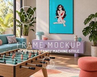 Memphis Spielzimmer-Rahmenmodell, blauer Billardtisch, Lounge-Kunstdisplay (PSD)
