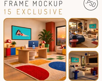 Postmodern Frame Mockup Bundle, 15 Retro Gaming Interior PSDs, Sunset Edition (Digital Download)