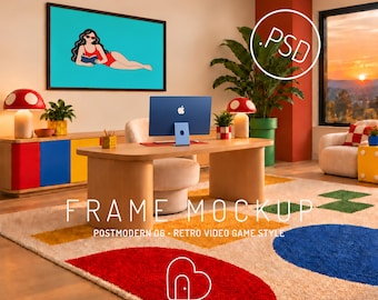 Home Office Frame Mockup PSD, Horizontal 3:2 Art Display in Postmodern Workspace (Digital Download)